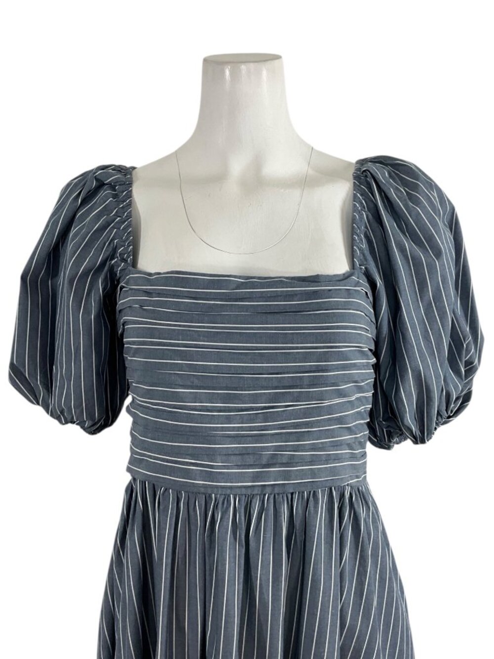 Abercrombie & Fitch Poplin Puff Sleeve Midi Dress M Blue Striped - Picture 11 of 16